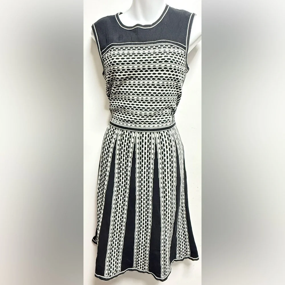 Tory Burch Black and White Geometric Midi Dress Size S